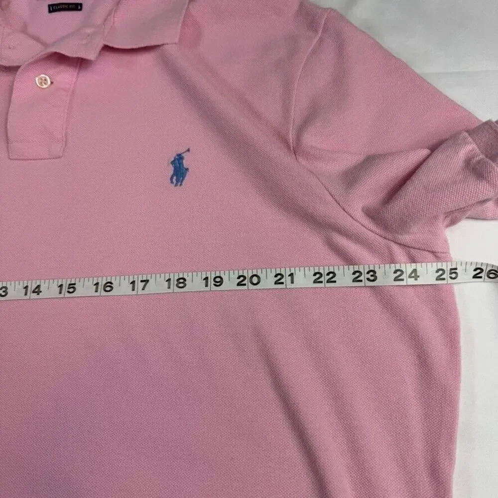 Polo Ralph Lauren Shirt L Classic Fit Pink Blue Pony Logo Casual Rugby Men's